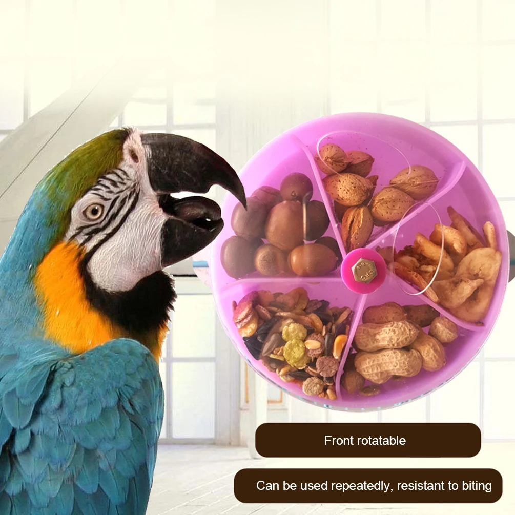 

5 Grid Funny Pet Bird Feeder Parrot Food Storage Container Transparent Hanging Foraging Rotating Bird Food Bowl Bird Play Toy