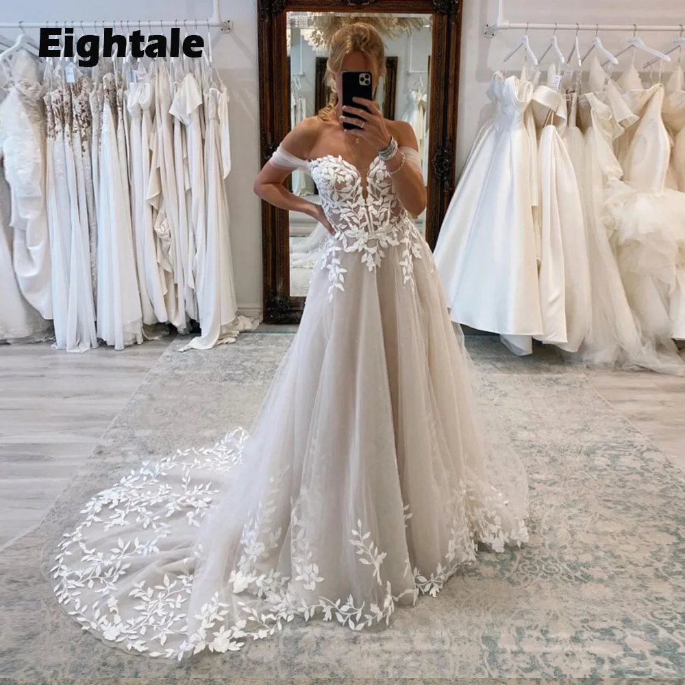 

Eightale Boho Wedding Dresses for Women Appliques Lace Off the Shoulder A-Line Bridal Gown robe femme chic et élégante