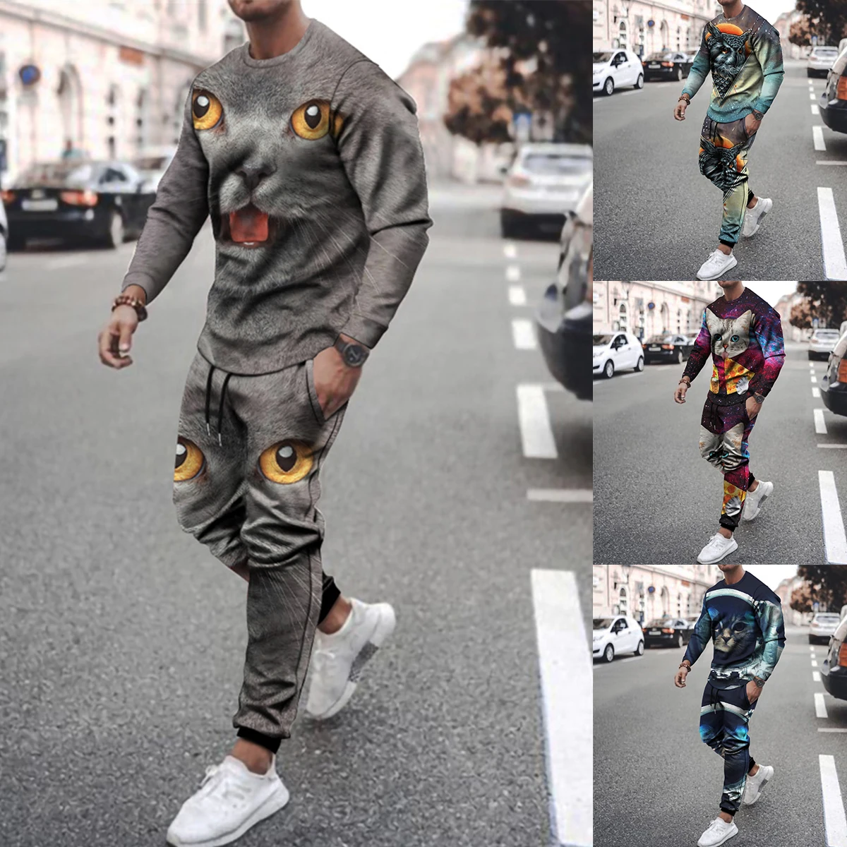 

2022 Summer Autumn Men Animal Cat 3D Printing Suit Men's Sportswear Popular Harajuku Long Sleeve Men's Loose Tracksuit Plus Size