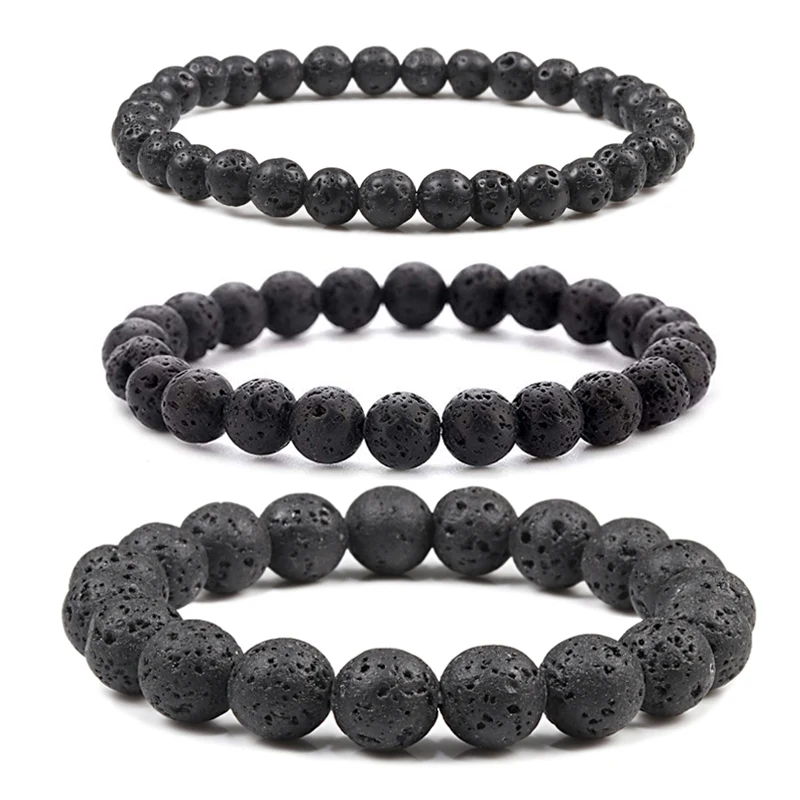 

5PCS Charm Bracelet Natural Stone Beads 6/8/10mm Volcanic Lava Tiger Eye Beads Elastic Bracelets For Men Jewelry Pulsera Hombre