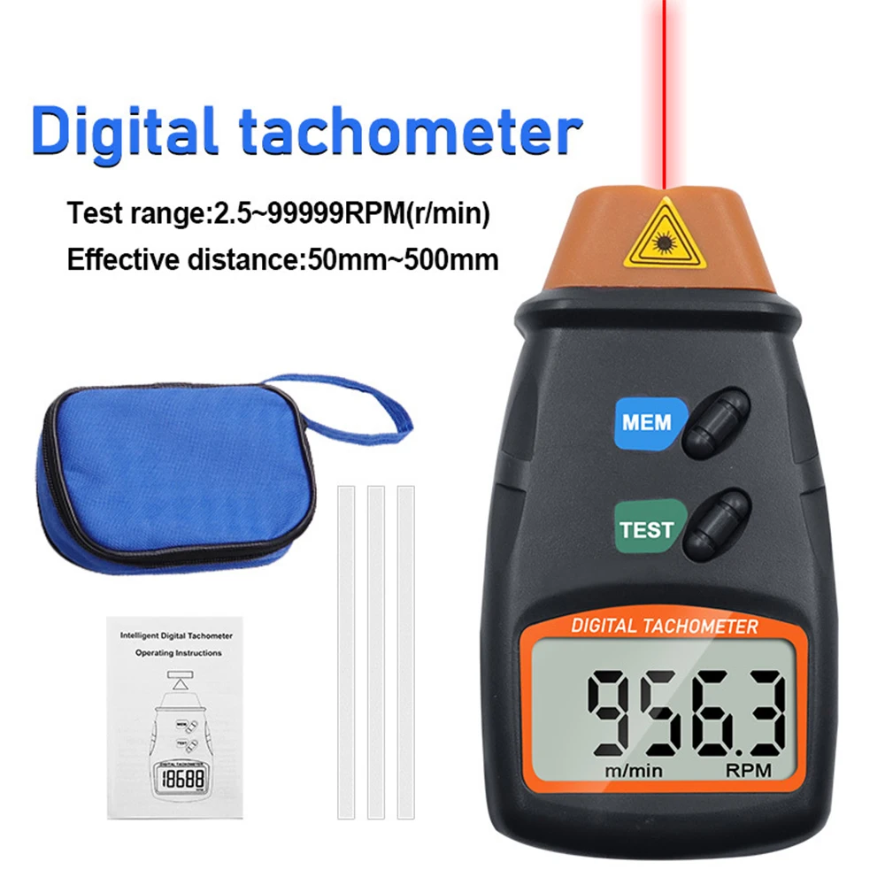 

Handheld Digital Tachometer 2.5-99999RPM Non-contact Laser Rotation Speed Meter with Cloth Bag for Motors Fans Washing Machine