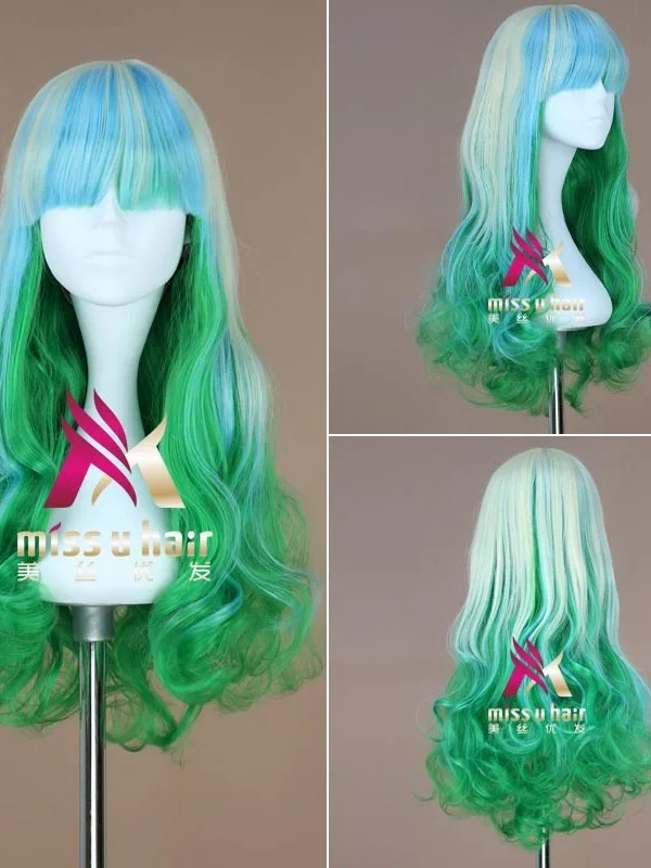 

new Mori girl long curly Cosplay wig for women green Synthetic hair Heat Resistant High Temperature Fiber costume party