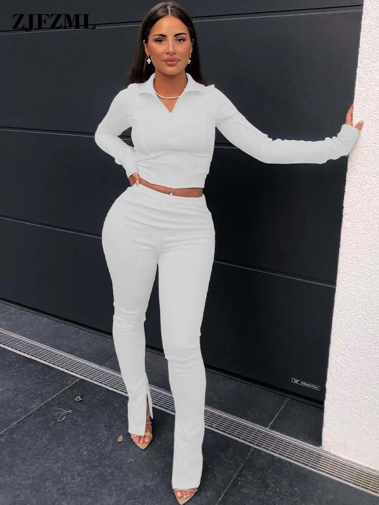 

Комплект из двух предметов Женский, повседневный короткий жакет с отложным воротником и длинным рукавом, брюки-клеш с разрезом в хипстерском стиле, простая выразительная одежда