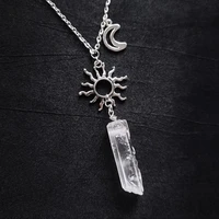 sun and moon crystal point necklace clear crystal necklace goth gothic quartz necklace witchy goddess statement jewelry