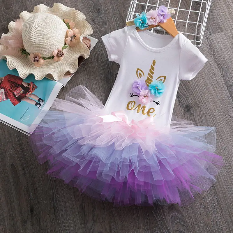 

1 Year Baby Kid Birthday Unicorn Dress Toddler Girls 1st Party Outfit Newborn Christening Gown 12 Month Infantil Baptism Clothes