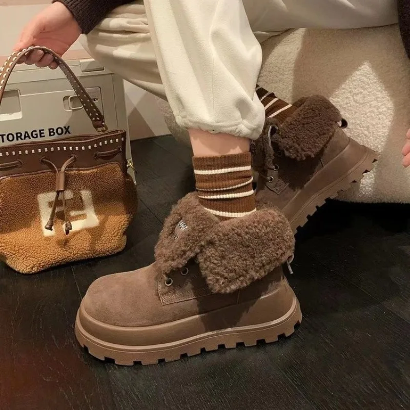 Новинка 2024 стильные замшевые зимние ботинки до щиколотки на толстой подошве