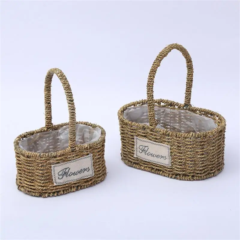 

Straw Woven Set Up A Flower Basket Creative Straw Flower Basket Decoration Flower Basket Hand Basket Household Woven Basket