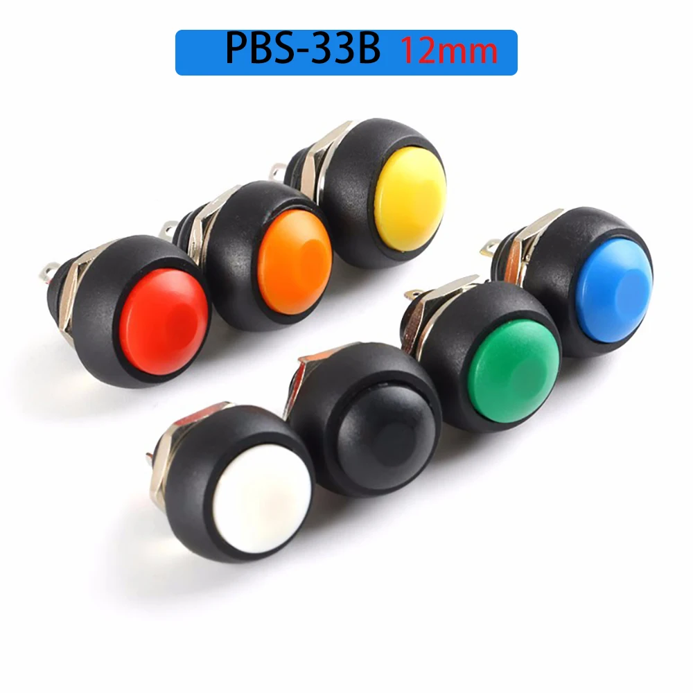 

1Pcs PBS-33B push button switch 12MM small waterproof self-reset switch Round power lock-free reset switch spherical