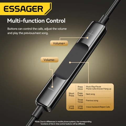 Проводные наушники Essager 3,5 мм, гарнитура-вкладыши, проводные наушники с микрофоном, стереонаушники, спортивное встроенное управление для телефонов