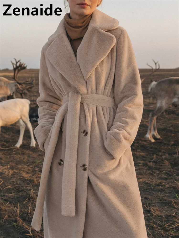 Zenaide 2022 Winter Warm Plush Thick Loose Faux Rabbit Fur Coat Elegant Casual Jacket Long Sleeve Furry Teddy Outerwear Women