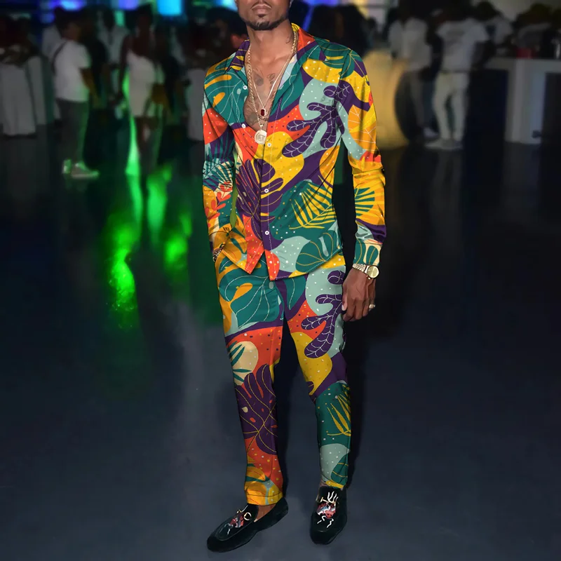 Мужская рубашка и брюки с цветочным принтом Повседневный Кардиган длинным