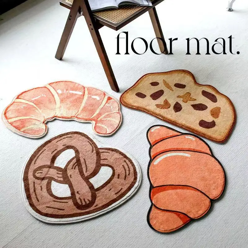 

Cute Bedside Rug Soft Food Bread Mat Carpet Bathroom Floor Pad Kids Room Bedroom Doormat Aesthetic Home Warm Decor