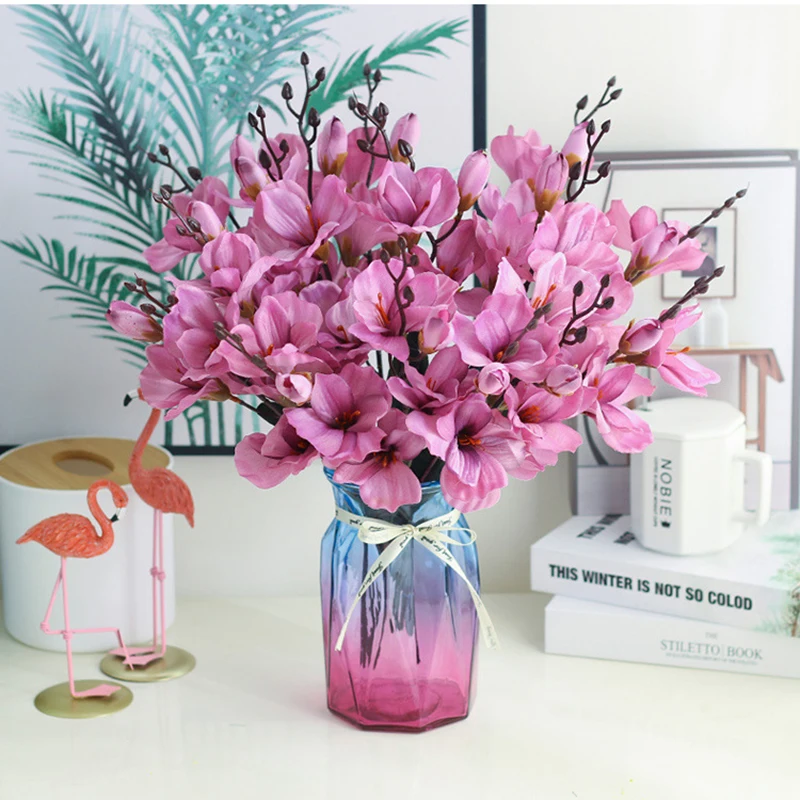 

5 Forks Artificial Autumn Magnolia Bouquet Home Decoration Flower Photography Props Simulation Flower Wedding DIY Bridal Bouquet