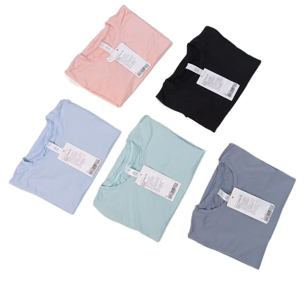 

LuluWomen Yoga T-shirt Sports Short Sleeve Breathable Crew Neck Vest Action Always Gym T-shirt Loose Jogging Fitness Clothes
