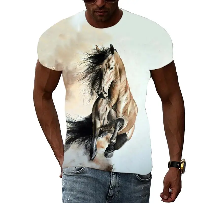 

Summer Fashion Graphic Animal Horse T Shirts For Men Casual 3D Print Tee Hip Hop Harajuku Personality Round Neck Short Sleeve