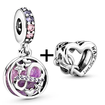 2Pcs/Lot 2022 Silver Color Shinning Star Earphone Heart Beads Fit Original Brand Charms Bracelet Women Men Jewelry Accessories 3