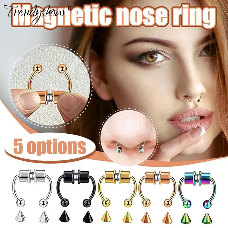 

Stainless Steel Fake Piercing Magnetic Nose Ring Earring Hoop Septum Rings For Women Jewelry Non Piercing Hoop Jewelry New In