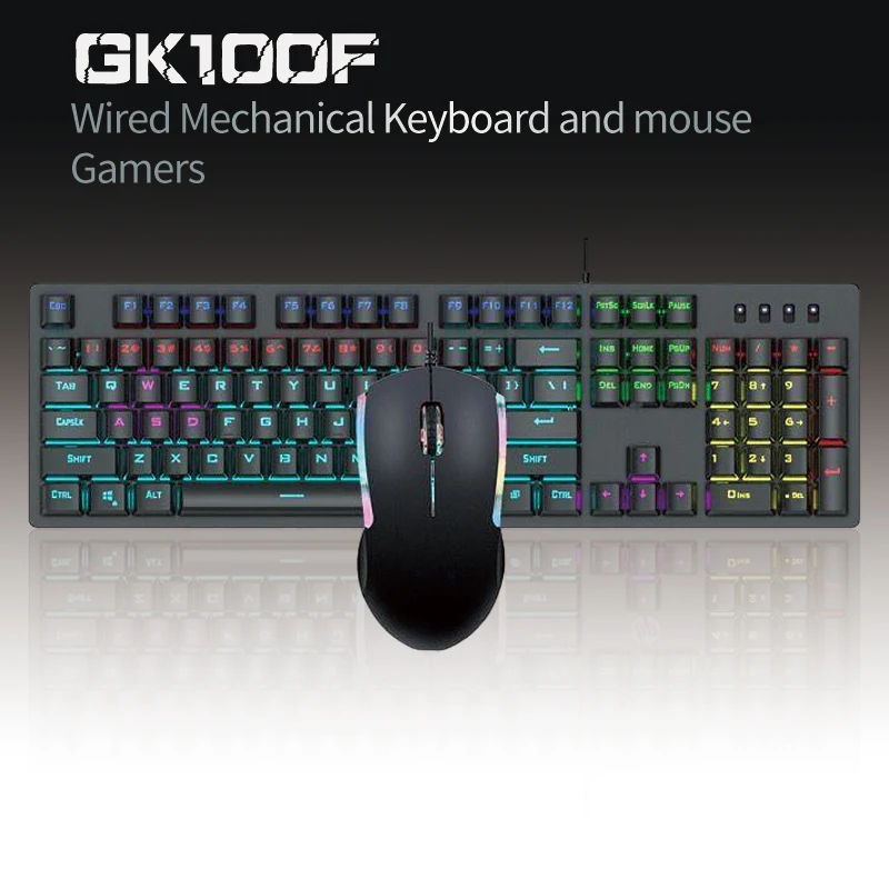 SHUIZHIXIN GK100F Mechanical Wired Keyboard and Mouse combo gaming set keyboard usb wired Game Mixed Light for HP Office PC Game