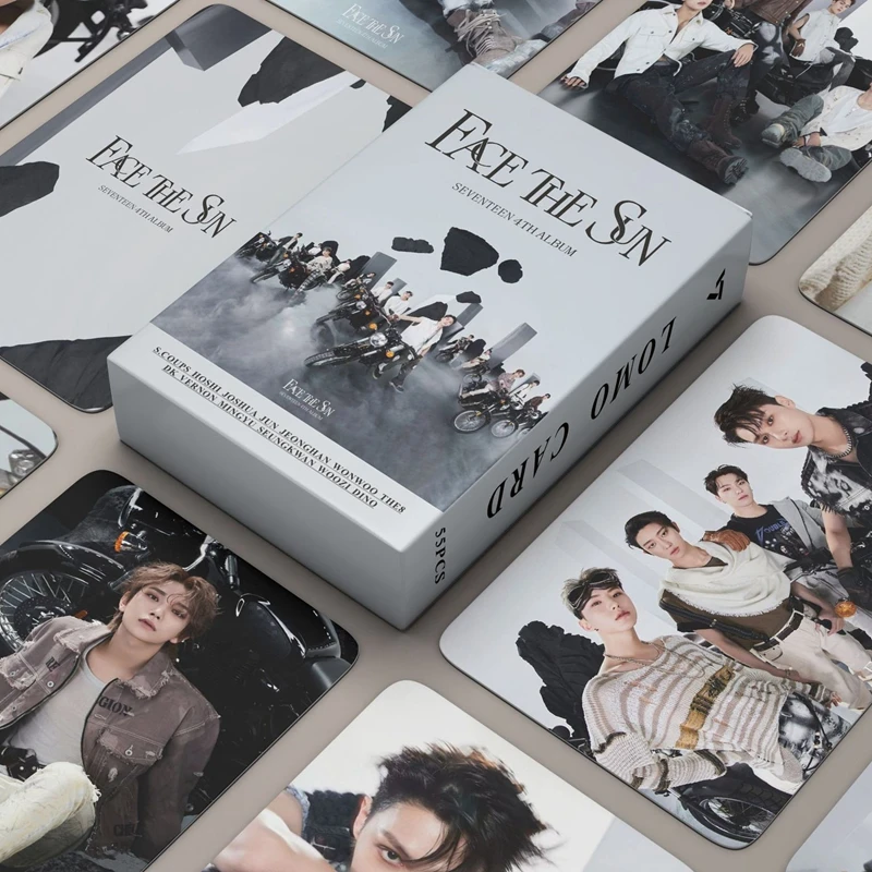 

55 шт./компл. Kpop альбом SEVENTEEN Group, фотооткрытки с изображением лица и солнца, открытки с HD-печатью, открытки LOMO для коллекции фотооткрыток для ф...