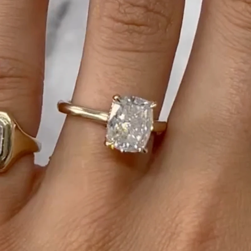 JOVOVASMILE Moissanite 14k Gold Rings For Women 3carat 9x7mm Crushed Ice Hybrid Elongated Cushion Cut Au750 Solitaire Ring