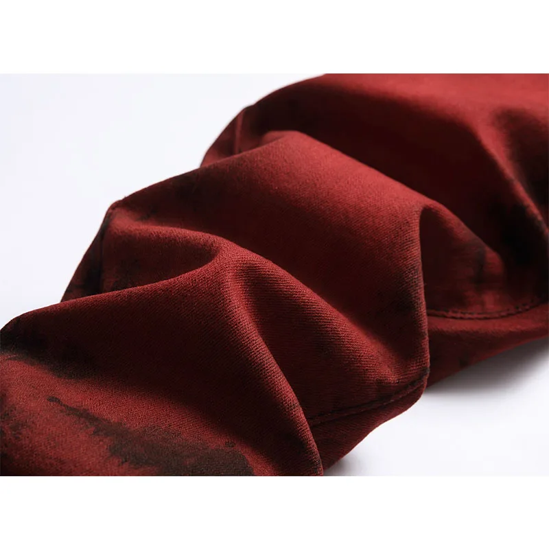 Fashionable Jeans Cool Red Slim Type Splash Ink Decoration Classic Men's Pants Youth Ball Social Casual Wear High Quality Jeans