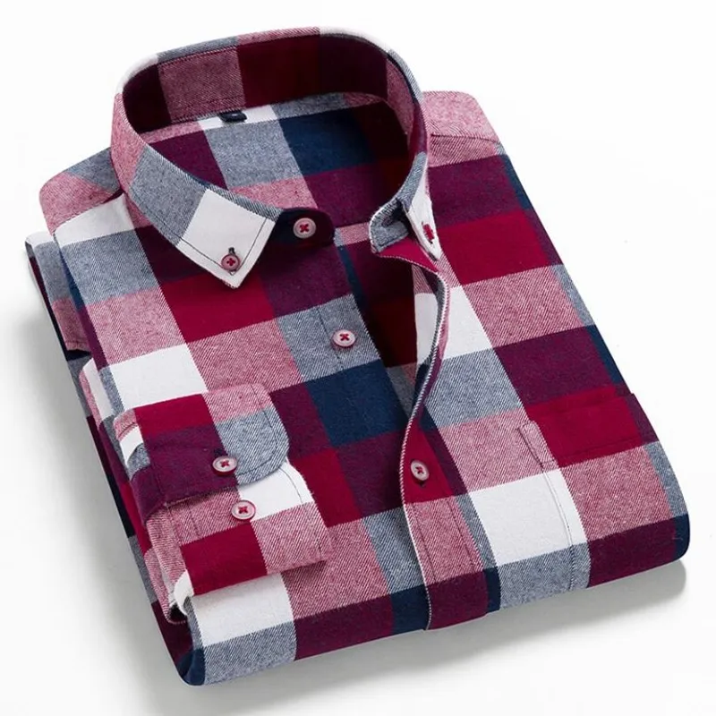 

2021 Spring Autumn 100% Cotton New Male Casual Long Sleeve Shirt Warm Man Clothes Flannel Plaid Shirt Men Plus Size 3XL 4XL