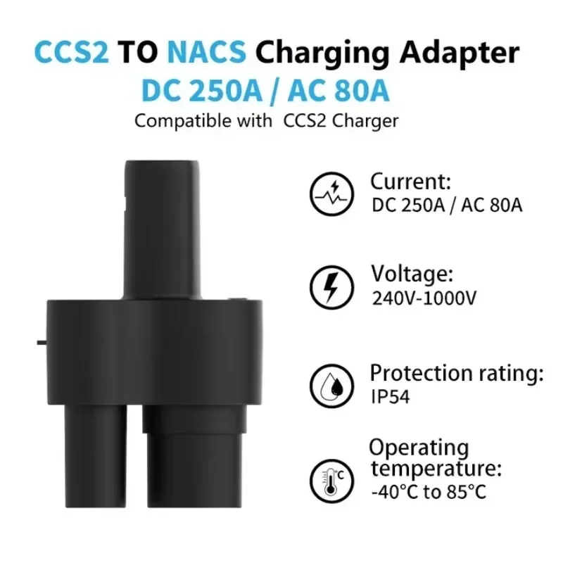 Фото Адаптер-переходник CCS2 на NACS DC+AC 2-в-1, 250А, 1000В, для зарядки электромобилей Tesla Model 3/S/X/Y №3