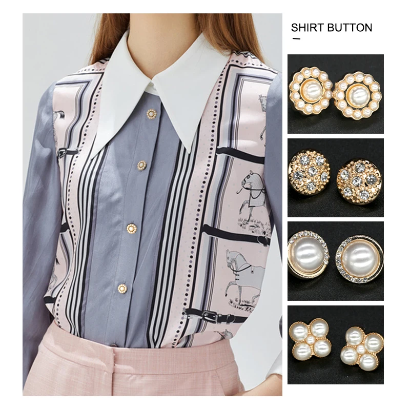 

10pcs Shirt Flower Pearl Craft Decorative Buttons for Clothing Needlework Small Sewing Gold Metal Sewing Accessories Dress Diy