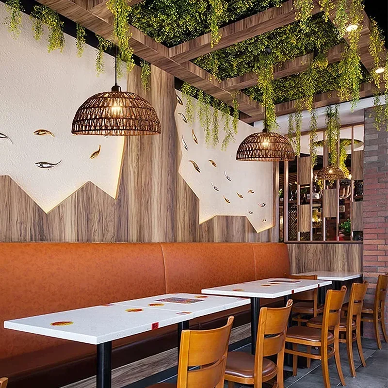 Подвесной Светильник Ручной Вязки В Японском Стиле Плетеный Декоративный Для