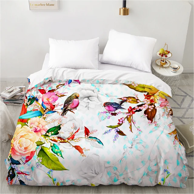 

Beautiful Flowers Comforter Bedding Set Plum Bossom Duvet Quilt Cover Set for Adults Women Bed Linen and Pillowcase King Size