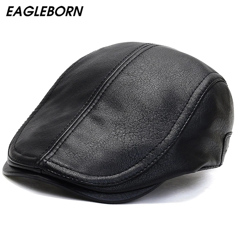 

Зимняя мужская шапка, головной убор из искусственной кожи, головной убор для папы, Повседневная теплая кожаная шапка для мужчин среднего возраста и пожилых людей