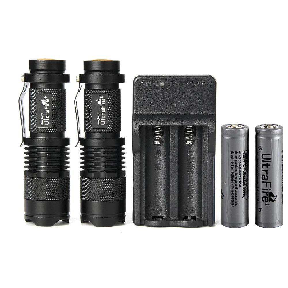 

UltraFire SK68 2PCS LED Pocket Flashlight Adjustable 3 Modes 600LM With 14500 Rechargeable Battery Zoomable Torch Light