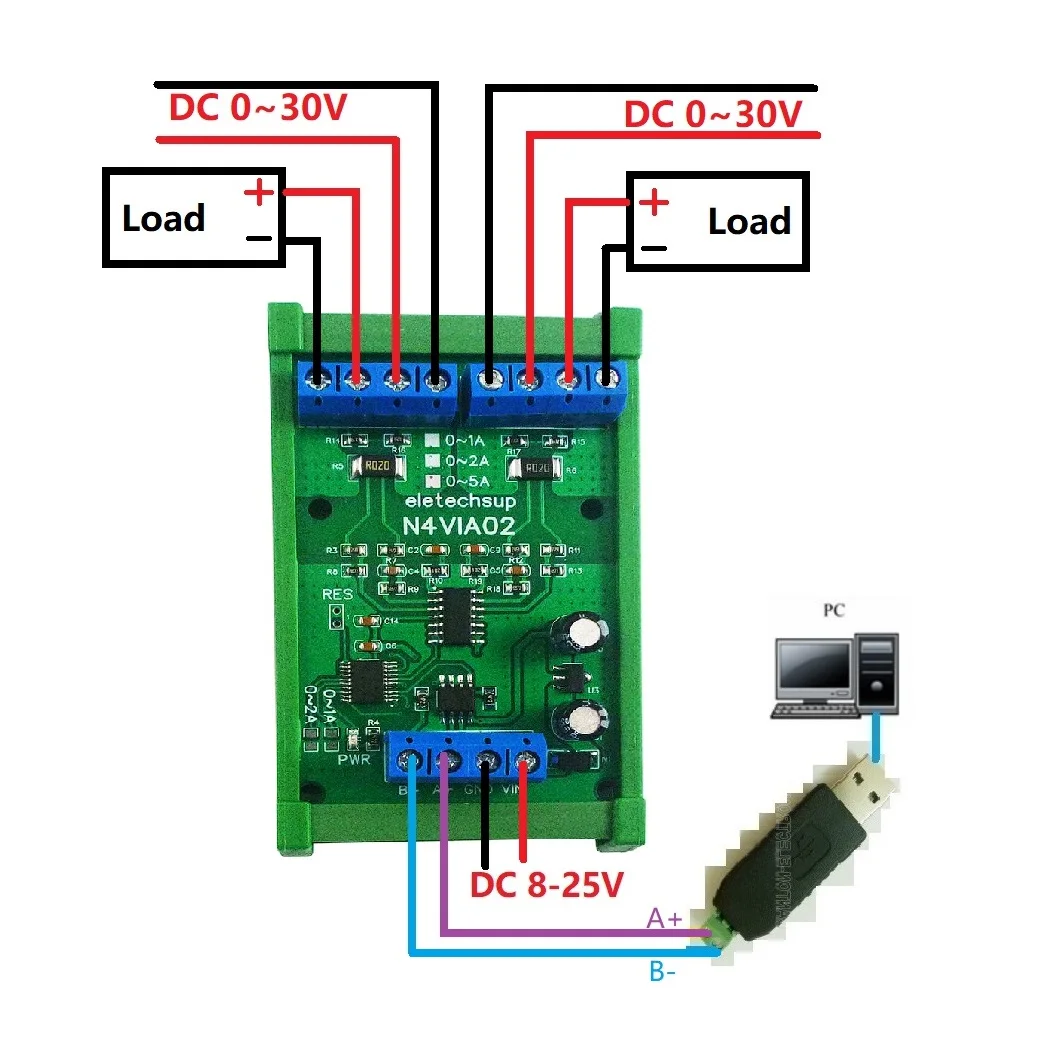 3 в 1 RS485 Modbus RTU Плата измерителей тока и напряжения 0-30 В Измерение сигнала 1A 2A 5A