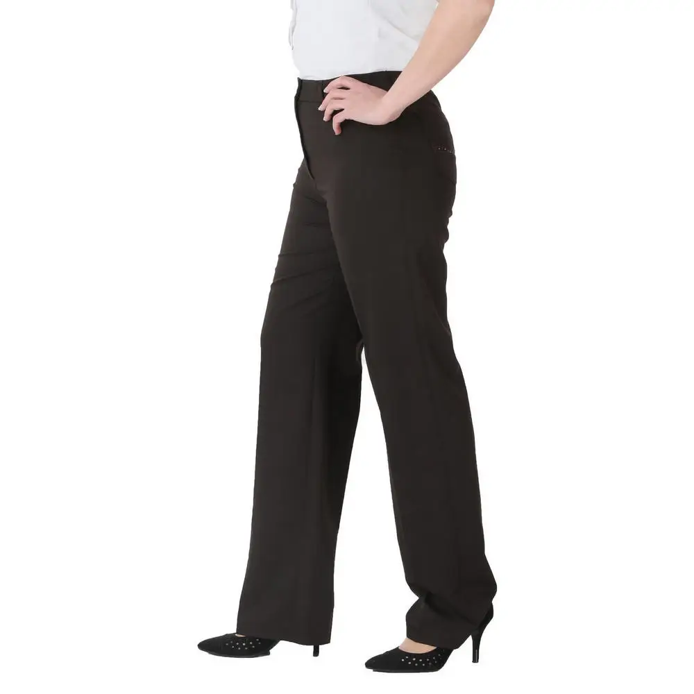 Fierte Women Plus Size Pants Nvr1156 Fabric Normal Waist Straight Bell-Bottomed Ankle Zipper Closure Spring Autumn Elegant