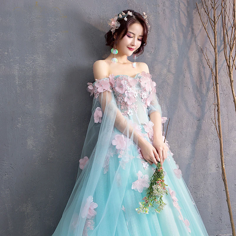 100% Настоящее небесно-голубое розовое шелковое платье с вышитыми цветами