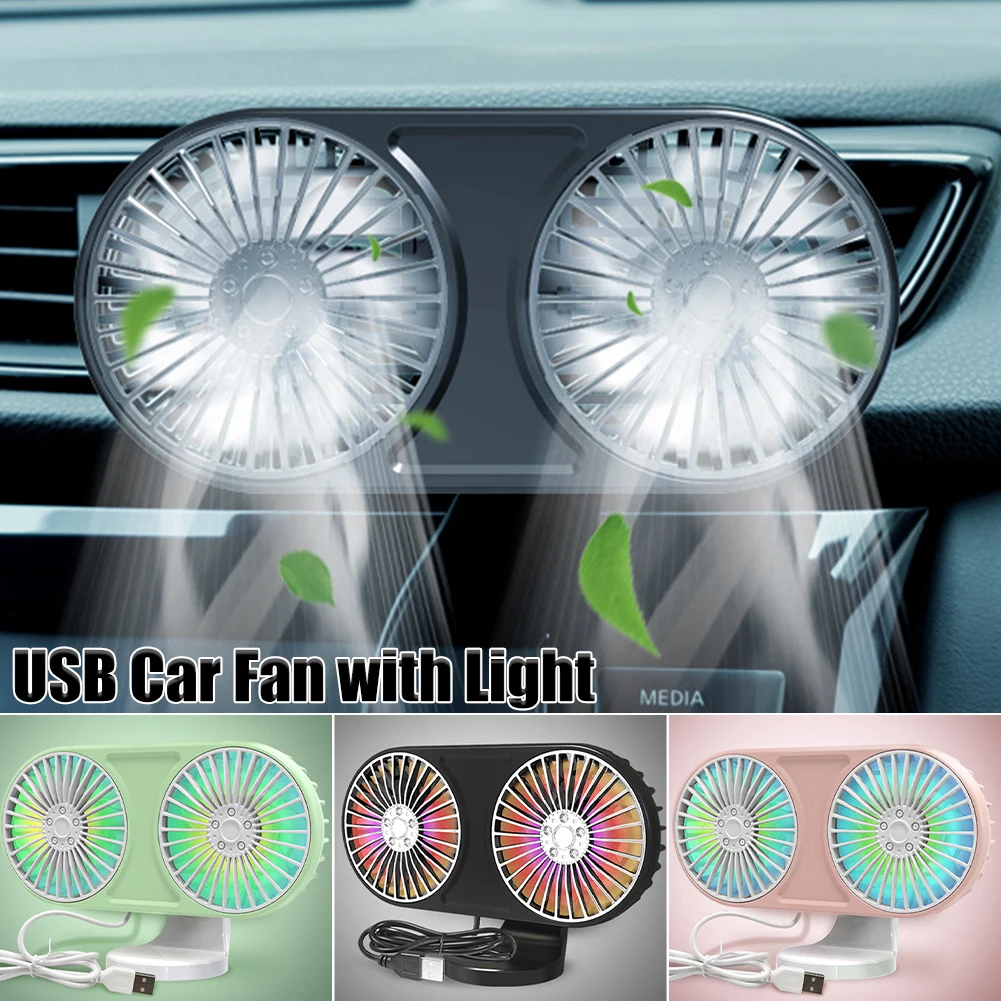 

Mini Car Fan USB Powered Dual-Head Adjustable Angle with 3 Speeds Dashboard Fan with Stand and Clip Car Cooling Fan Accessories