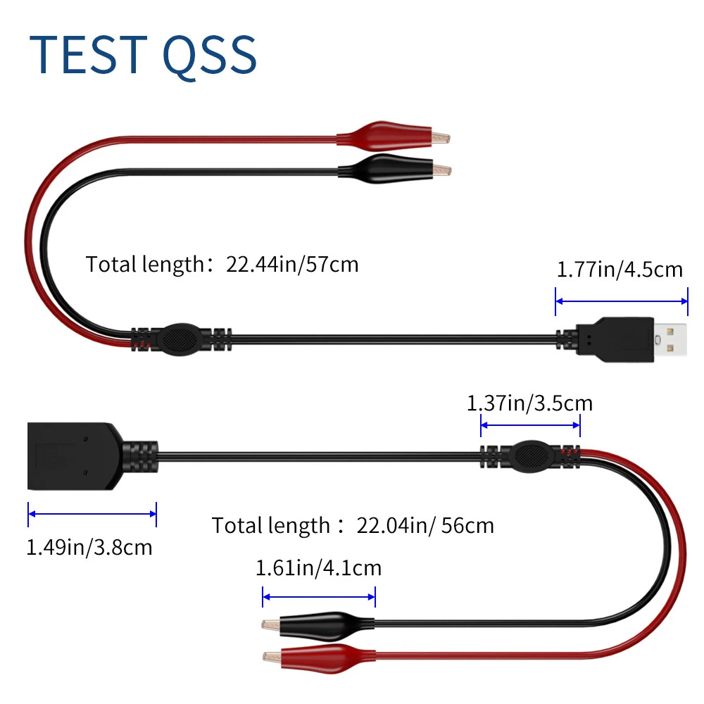 QSS 2PCS Alligator Clips to USB Male/Female Test Cable 56CM Electrical Connect Line Power Supply Adapter Wire Q.70066 - купить по