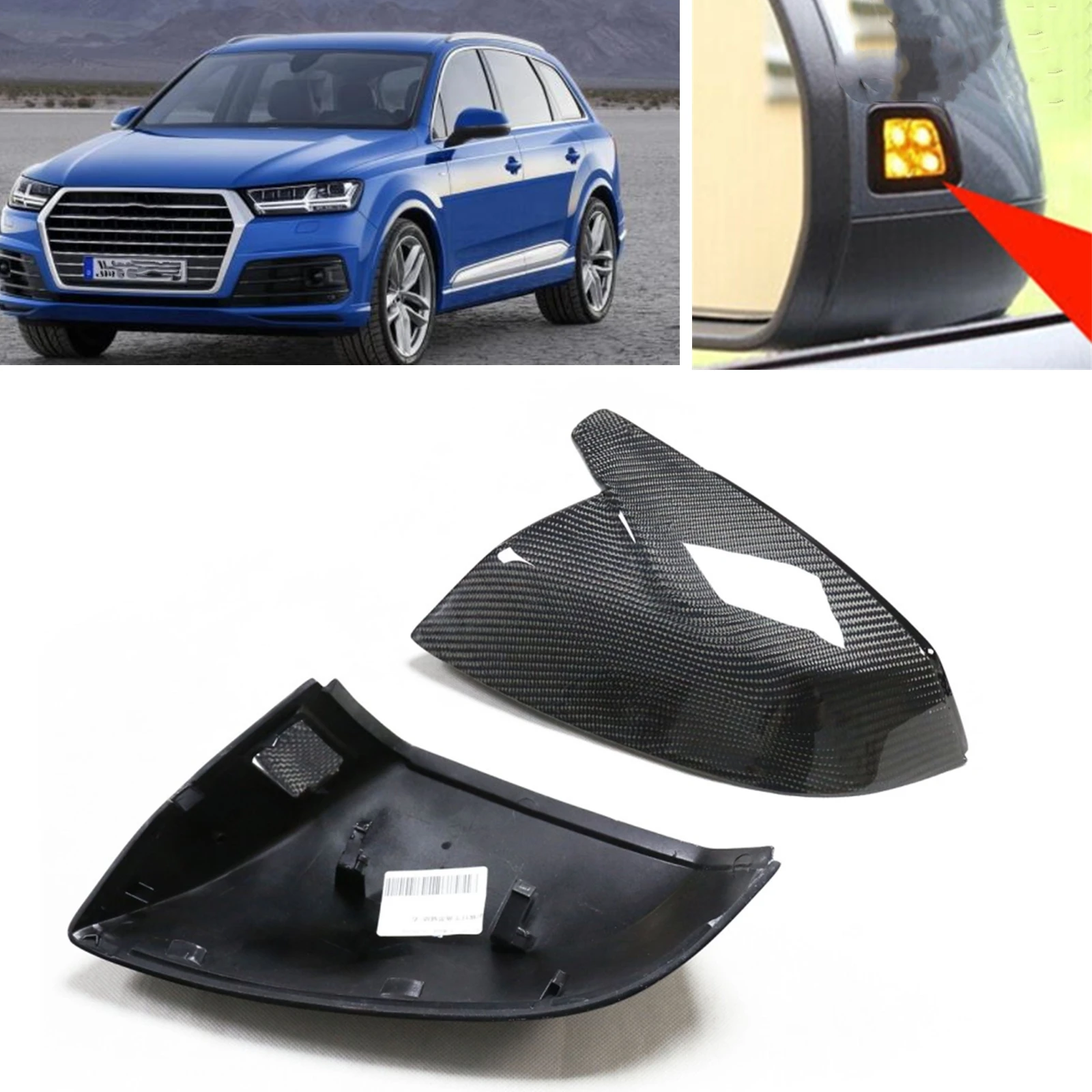 

Mirror Cover For Audi Q5 Q7 2017+ With Lane Assist Carbon Fiber Car Exterior Rear View Caps Rearview Reverse Case Shell Clip On