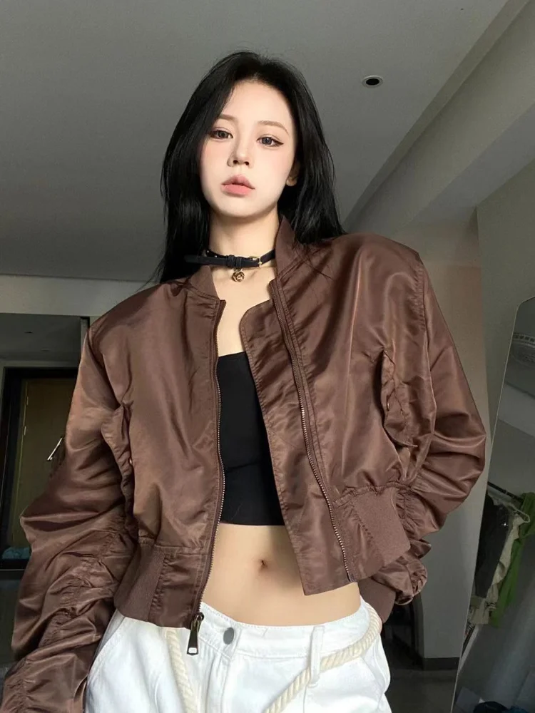 HOUZHOU Y2K панк черные укороченные куртки Женская готика Харадзюку хиппи оверсайз