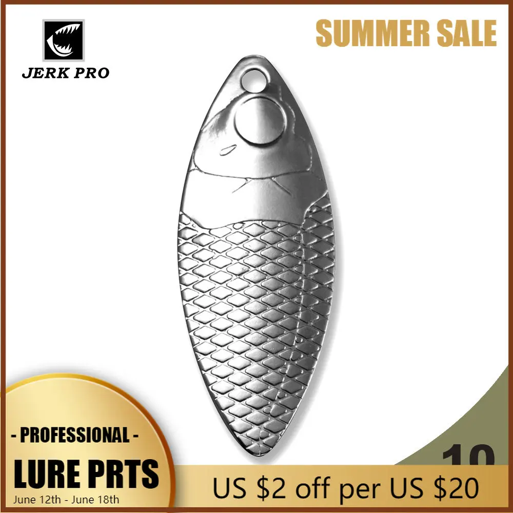 

JERK PRO 10PCS Size 3.5 Nickel Steel Wiilowleaf Spinner Blades Fish Pattern with Eye Cavity Fishing Lures Accessories