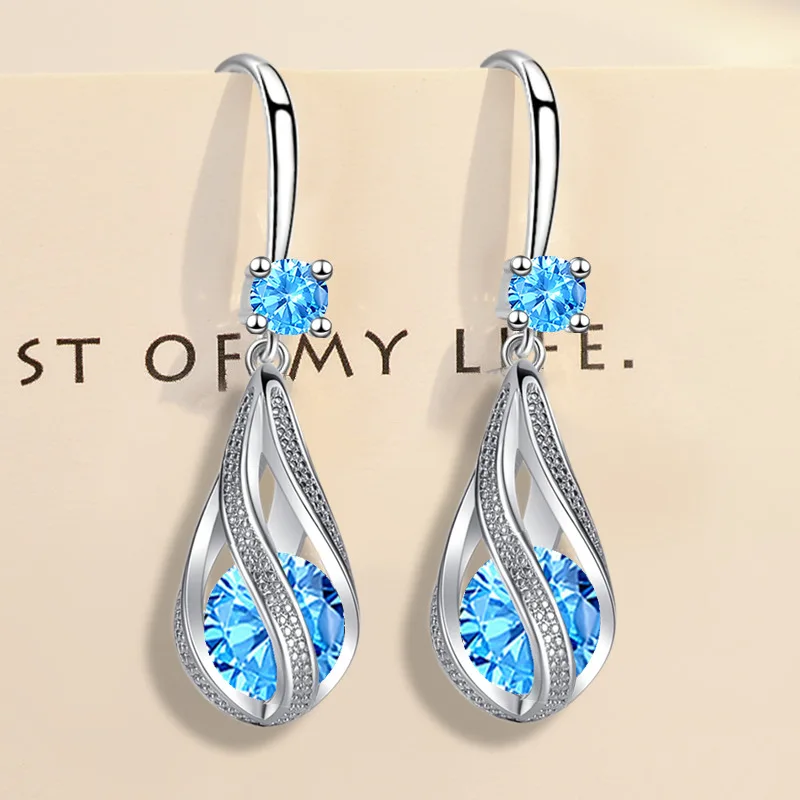 

Hot trend brand 925 Stamped silver fine blue Crystal earrings for women casual fashion jewelry party wedding Christmas gifts