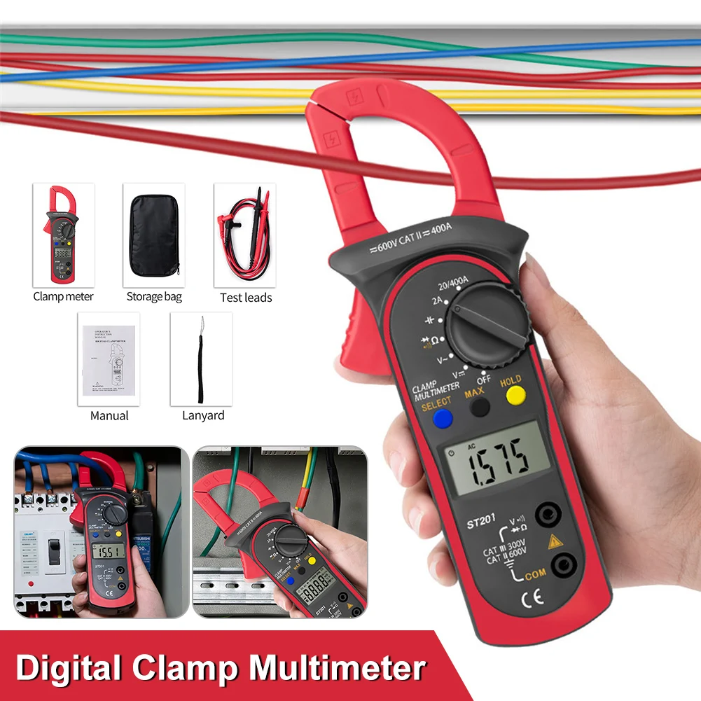 

Digital Clamp Multimeter 4000 Counts DC/AC Current Meter Ammeter Voltmeter Large Screen Resistance Capacitance Ohm Tester