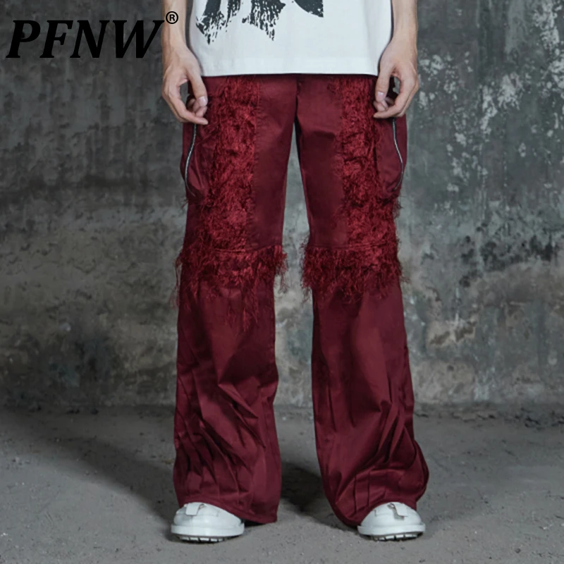 PFNW Summer New Men's American Retro Original Niche Cargo Pants Splicing Pleated Loose Straight Tassel Street Trousers 28A2860