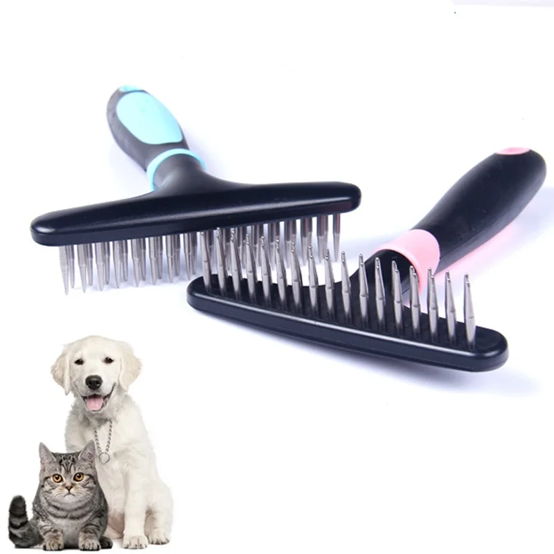 Pet Grooming Comb Double Row Pins Undercoat Rake Large Medium Long-Haired Dog Knotted Comb Pet Shedding Tool For Cats And Dogs