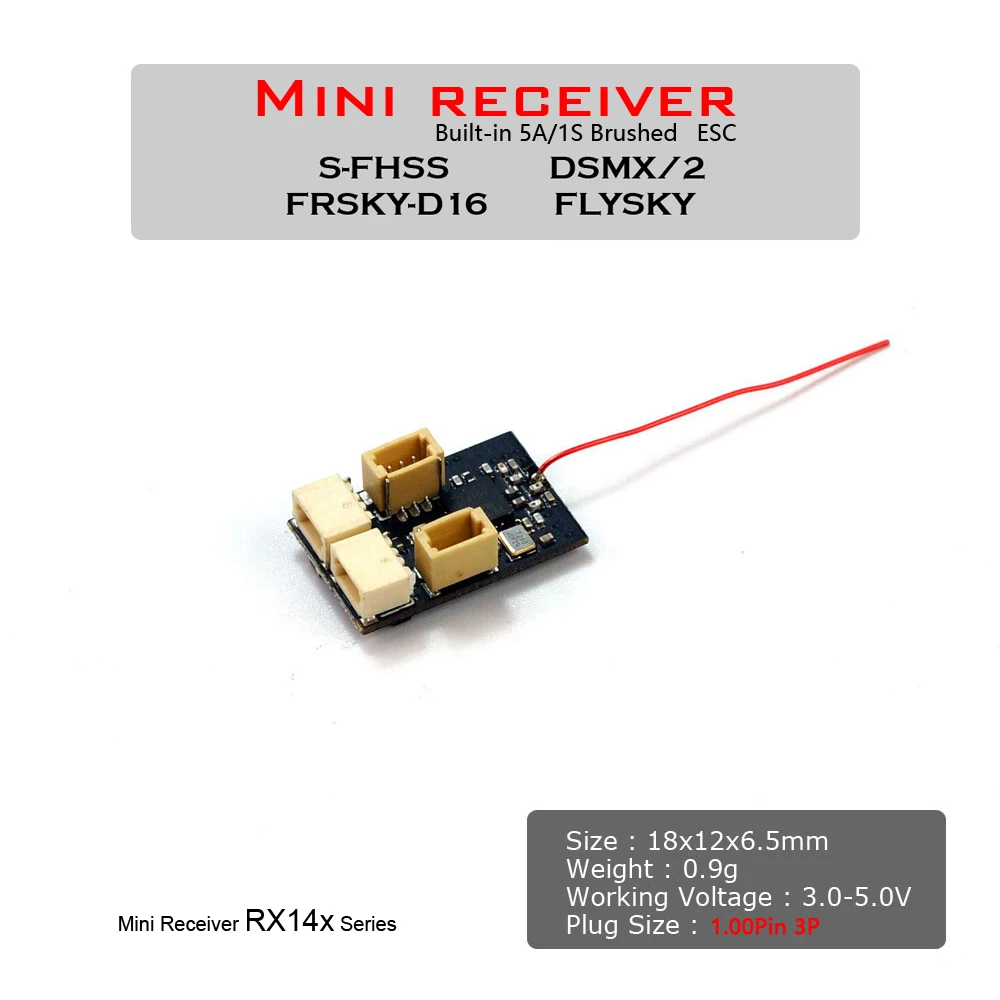 Фото Мини-приемник AEORC RX14, встроенный матовый ESC 5A/1S для микро-комнатных самолетов, поддержка S-FHSS DSMX/2 Frsky-D16 TELEM №5