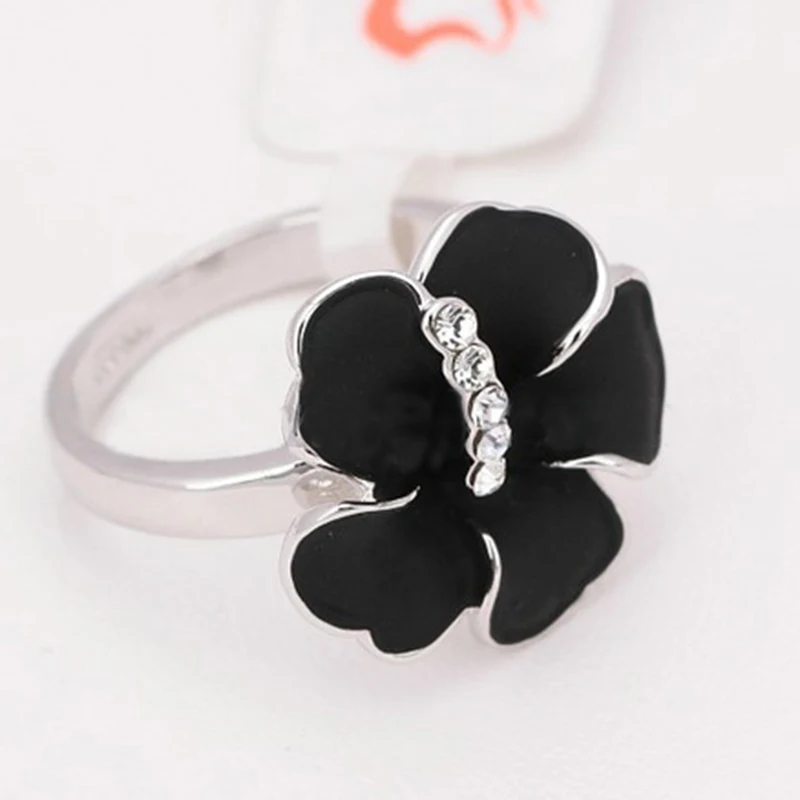 Кольца с черным цветком для женщин высокое качество ZYR263 модные серебристые