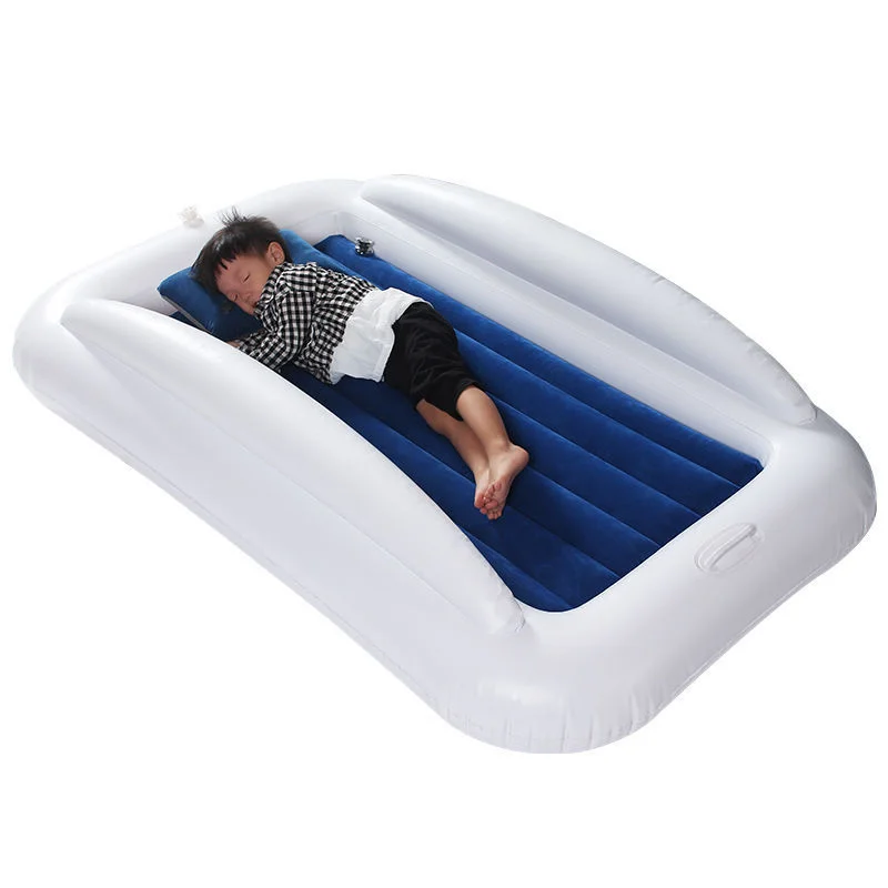 

Inflatable Toddler Travel Bed With Safety Bumpers Portable Blow Up Mattress For Kids With Built Bed Rail Convenient Nap Flocking