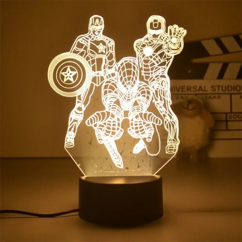 Disney Marvel The Avengers 3D Night Light Led Spiderman Spider Man Captain America Figure Table Lamp Toy Birthday Gifts - купить по