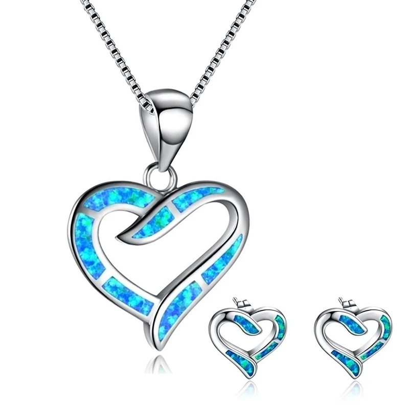 

2023 Fashion Heart Jewelry Set for Women Accessories Wedding Jewelry Gril Gift Cute Imitation Opal Women Necklace and Earrings