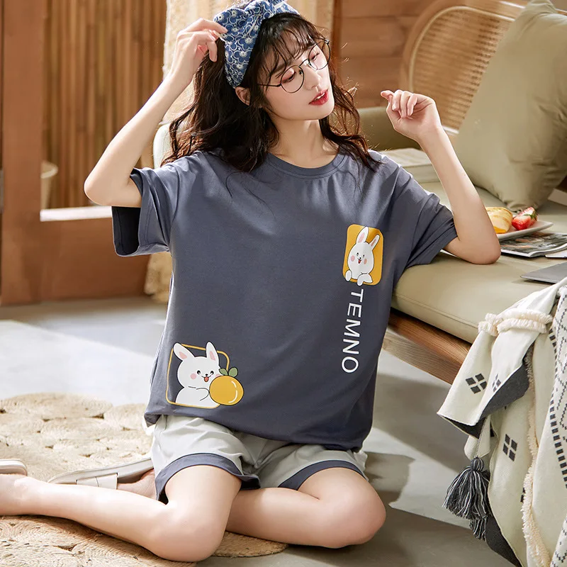 100% Cotton Women Pajamas Sets Striped Pyjamas Famale Loungewear Pijamas Short Sleeve T-Shirt Shorts Suit Sleepwear Nightwear